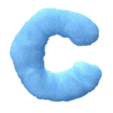 Letter C, made of blue ice isolated on white background.の写真素材