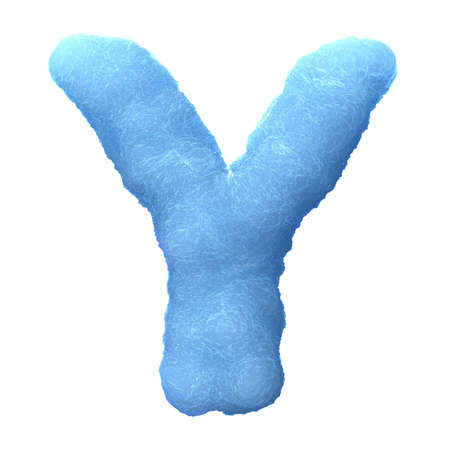 Letter Y, made of blue ice isolated on white background.の写真素材