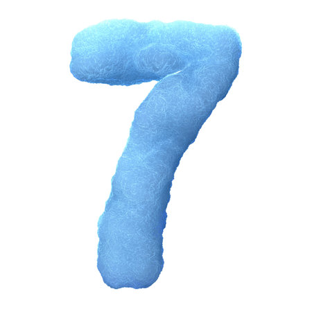 Number 7, made of blue ice isolated on white background の写真素材