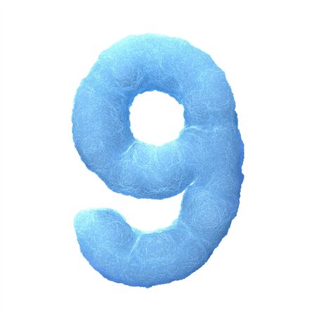 Number 9, made of blue ice isolated on white background の写真素材