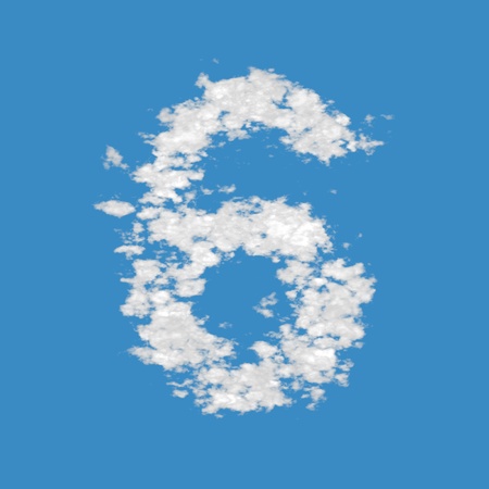 Number 6, made of clouds, on blue sky background.の写真素材