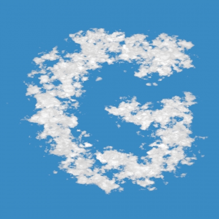 Letter G, made of clouds, on blue sky background の写真素材