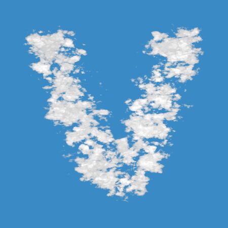 Letter V, made of clouds, on blue sky background の写真素材