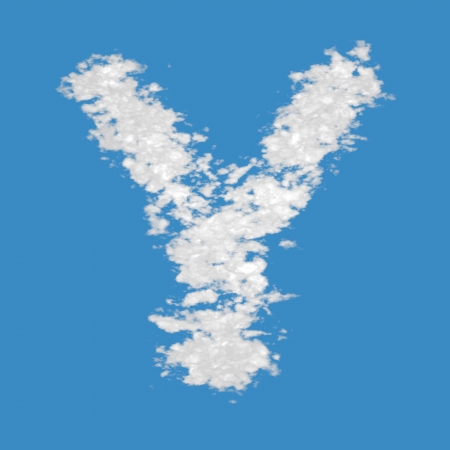 Letter Y, made of clouds, on blue sky background の写真素材