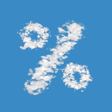 Percent symbol, made of clouds on blue sky background.の写真素材