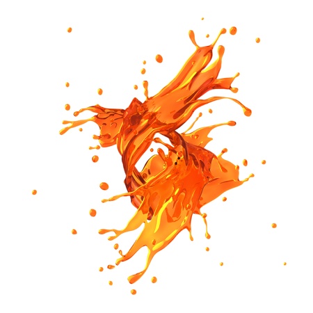 Orange juice splash, isolated on white background の写真素材
