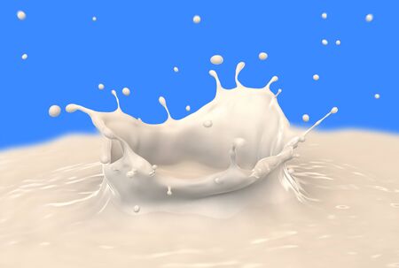 Milk splash, making ripples and splashing on blue background の写真素材