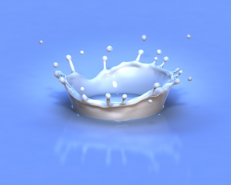 Blue milk splash and drops with reflection, close-up view の写真素材