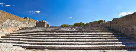 Ancient stone steps in the Minoan city of Phaistos  Festos  on Crete 