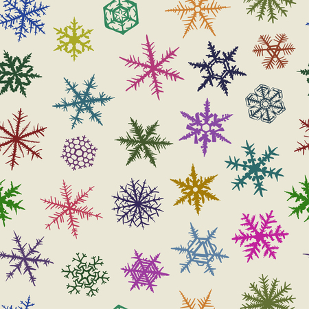 Seamless  pattern from varicolored snowflakes on light background.のイラスト素材