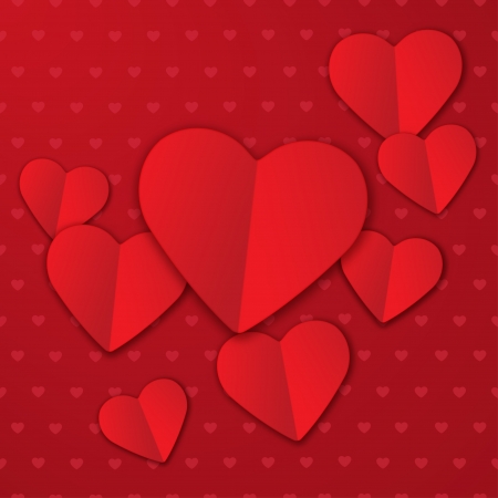 Valentines Day abstract card with red paper hearts and background pattern.のイラスト素材