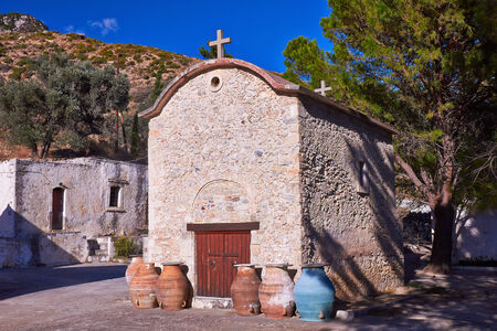 Chapel Agios Anthony Vrontisi monastery near Zaros in Crete, Greece.の写真素材