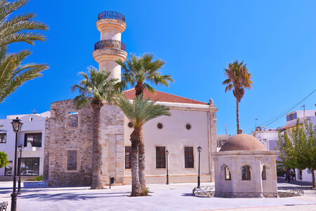 Turkish mosque and old fontain at old town Ierapetra in Crete, Greece.の写真素材