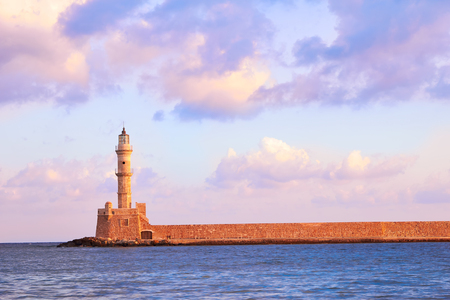 Old venetian lighthouse of Chania in Crete, Greece.の写真素材