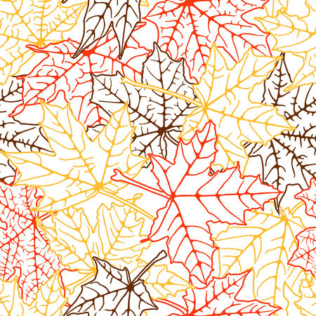 Seamless background of autumn leaves silhouettes, vector illustration.のイラスト素材