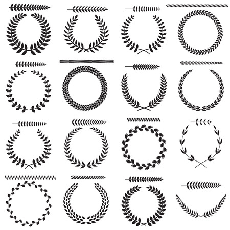 Set of silhouettes of laurel wreaths and branches, vector illustration.のイラスト素材
