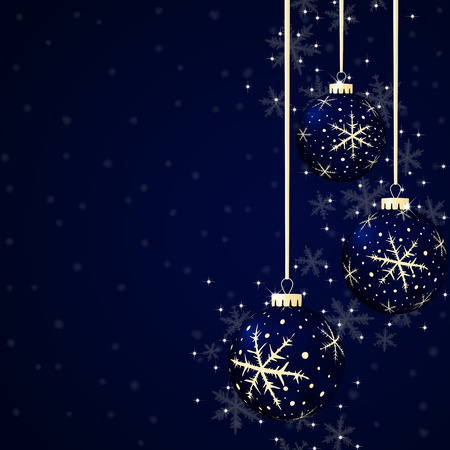 Christmas background with balls and snowflakes on dark blue background.のイラスト素材