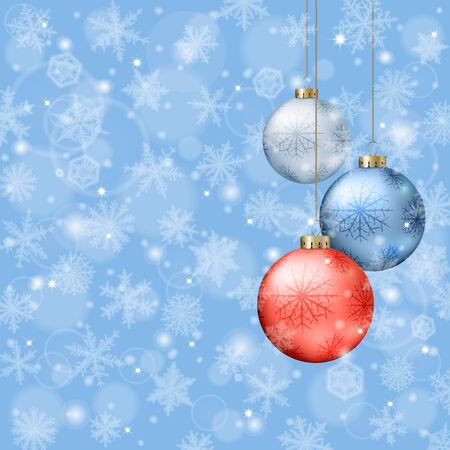 Christmas background with balls and snowflakes on blue background.のイラスト素材