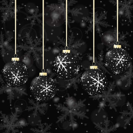 Christmas background with balls and snowflakes on darkt background.のイラスト素材
