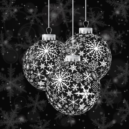 Christmas background with balls and snowflakes on dark background.のイラスト素材