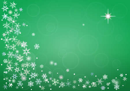 Abstract  winter green background with various snowflakes.のイラスト素材