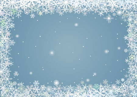 Christmas border of various snowflakes on light background.の写真素材