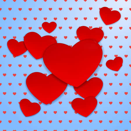 Valentines Day abstract card with red hearts and background pattern.の写真素材