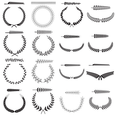 Set of silhouettes of laurel wreaths and branches, vector illustration.のイラスト素材