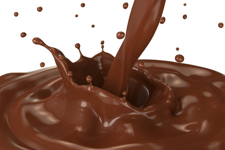 Splash of hot chocolate with pouring, isolated on white background.の写真素材