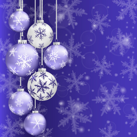 Christmas card with blue balls and snowflakes on light background.のイラスト素材