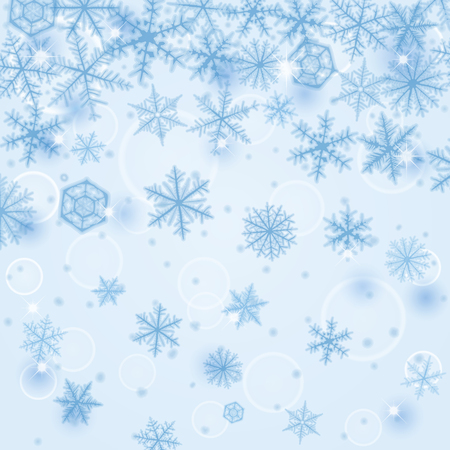 Abstract Christmas background with various blue snowflakes.のイラスト素材