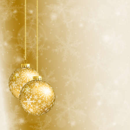Christmas card with two gold balls and snowflakes on golden background.のイラスト素材