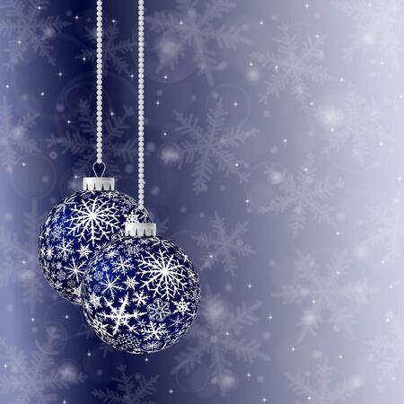 Christmas card with two blue balls and snowflakes on light background.のイラスト素材