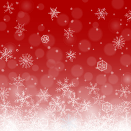 Merry Christmas red background with various snowflakes and bokeh.のイラスト素材