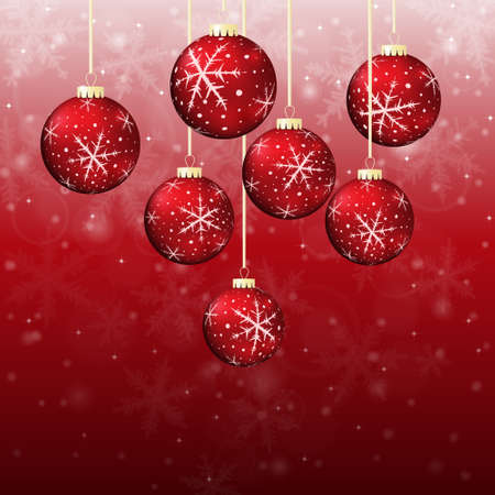 Christmas background with red balls and snowflakes on dark red background.のイラスト素材