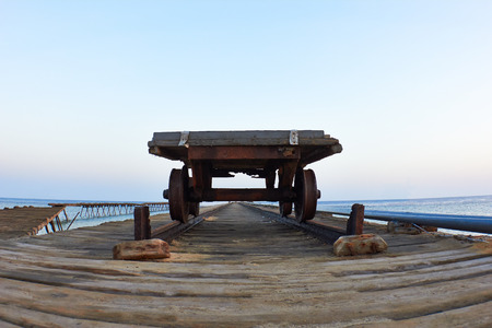 Old railroad draisine handcar on Daedalus reef in the Red Sea.の写真素材