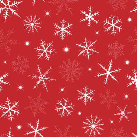Seamless pattern from snowflakes and stars on red background.のイラスト素材