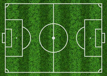 Top view of textured green grass striped soccer field, vector illustration.のイラスト素材