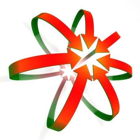 Conceptual convergent red to green gradient 3d arrows isolated on white backgroundの写真素材