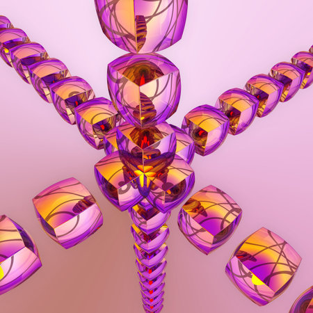 Abstract spatial composition made of multicolored inflated cubes