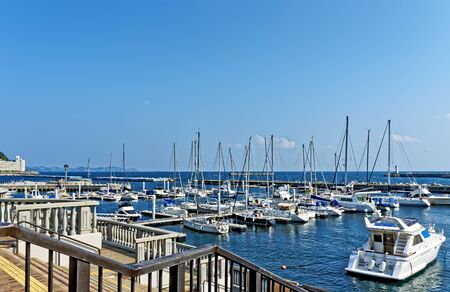 View of yachts in Sagami Bay, Shizuoka, Japanのeditorial素材
