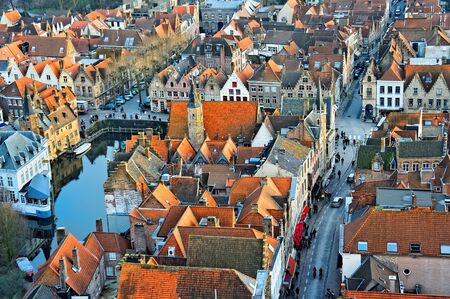 Bruges, Belgium cityscape aerial view in winterのeditorial素材