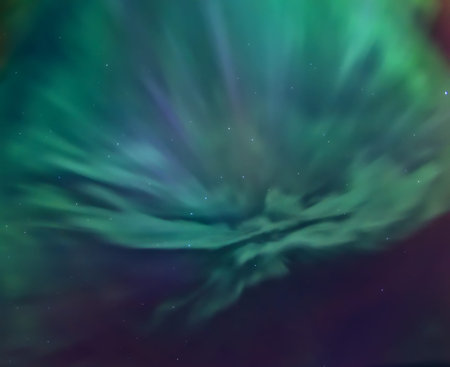 Aurora borealis above the head caused by the strongest geomagnetic storm March 17-18, 2015, St....