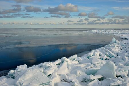 The edge of the fast ice zone. Ladoga Lake, Russiaの写真素材