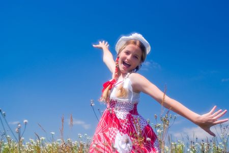 Expressive girl outdoor. Soft focus lensの写真素材