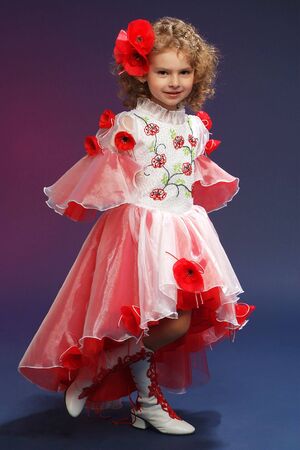 Beautiful little princess in dress studio shot portraitの写真素材