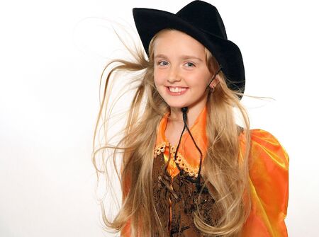 Blonde beautiful young cowgirl studio shot portraitの写真素材