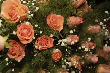 Pink roses bouquet closeup photoの写真素材