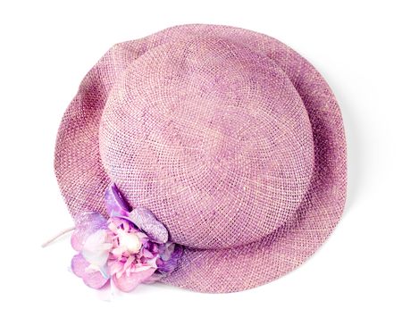 Liliac elegant womens hat at white backgroundの写真素材