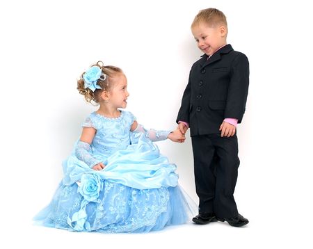 Little pretty couple smiling to each otherの写真素材